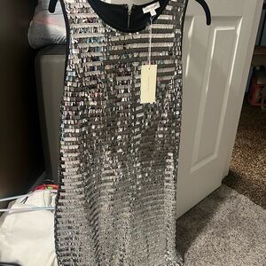 Silver Sequin Sleeveless Dress